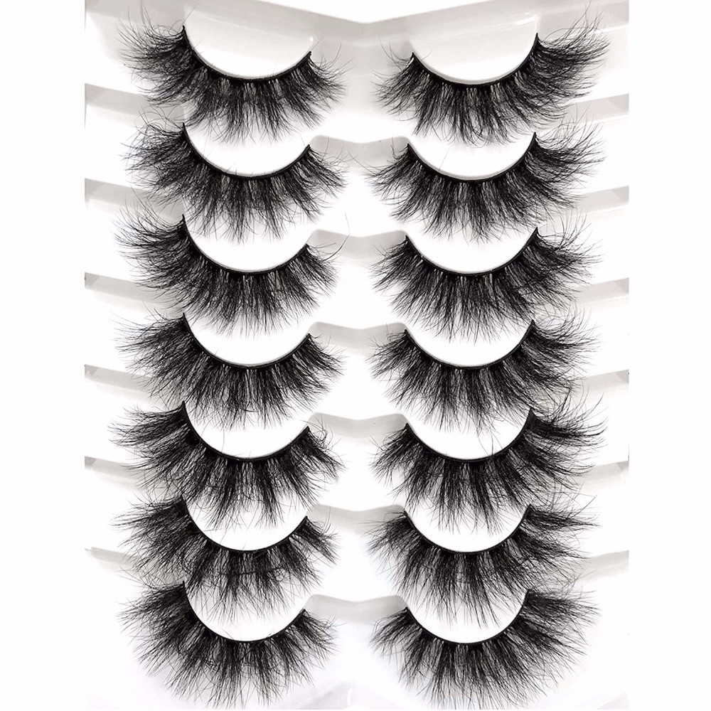 fluffy, faux mink lashes 8D - black wispy cat-eye - 7 pairs